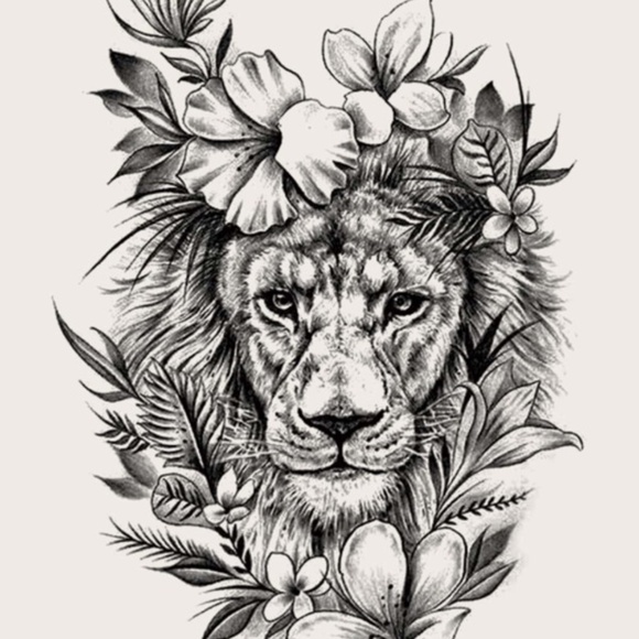 Floral Lioness Temporary Tattoo Body Art - Picture 1 of 2